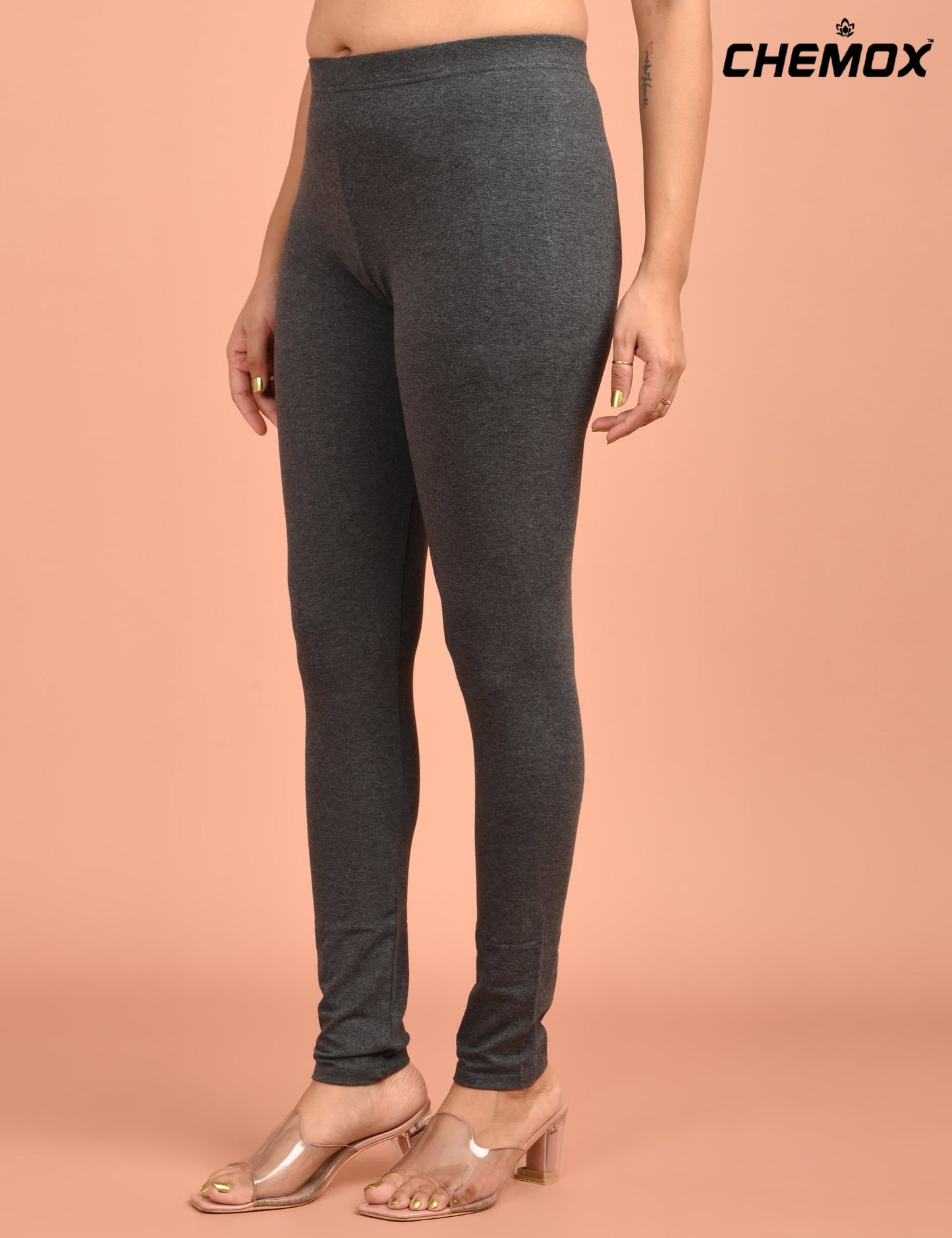 CHEMOX | 239 | Charcoal Melange Cotton Lycra Ankle Length Legging 180gsm