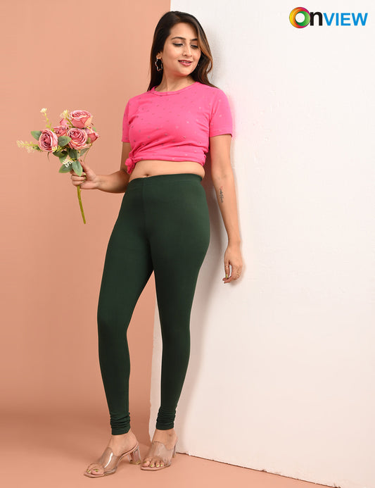 ONVIEW | 012 | Bottle Green Cotton Lycra Ankle Length Legging 220gsm
