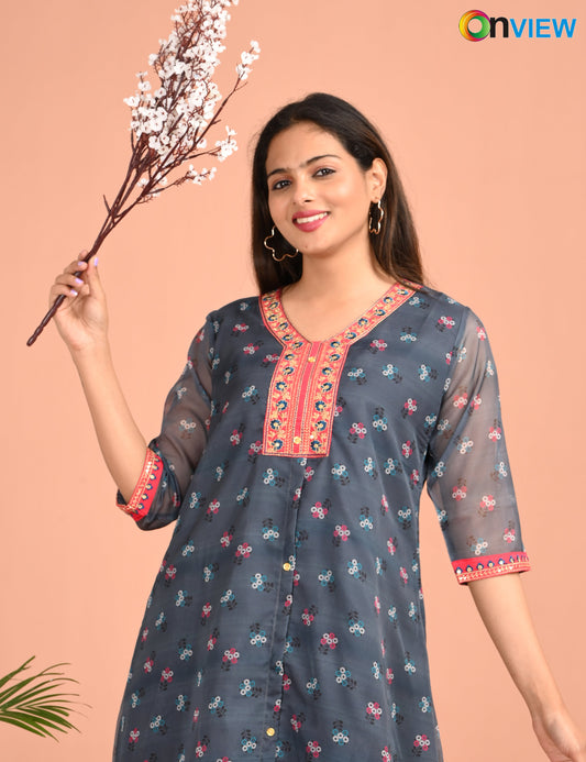 ONVIEW | 1218 | A LINE ORGANZA EMBROIDERY UMBRELLA WITH LINING