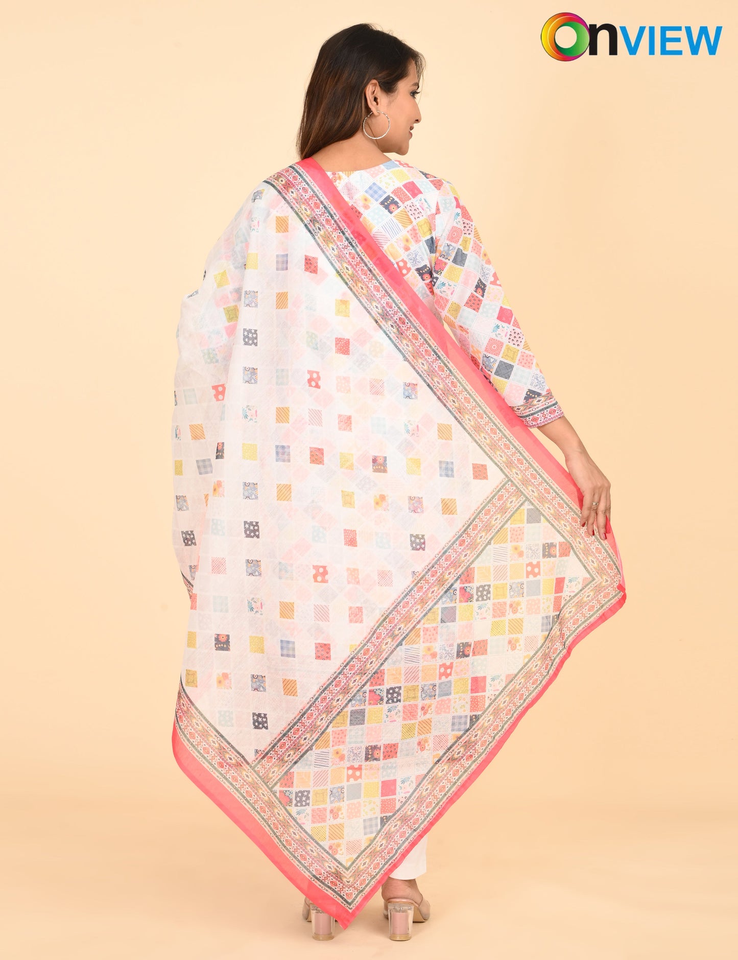 ONVIEW | 1329 | COTTON CHIKANKARI WORK WITH BORDER WITH DUPATTA