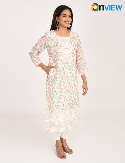 ONVIEW | 529 | COTTON CHIKANKARI WORK WITH DIGITAL PRINT