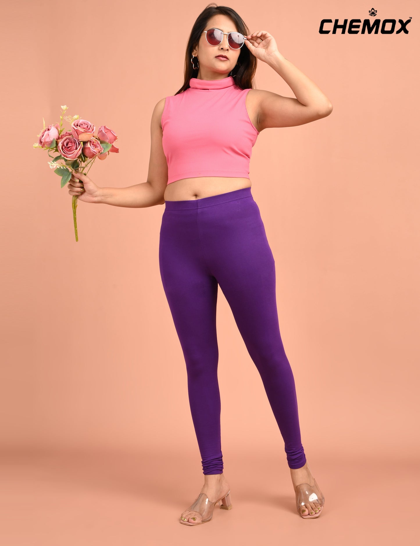 CHEMOX | 220 | Purple Cotton Lycra Ankle Length Legging 180gsm
