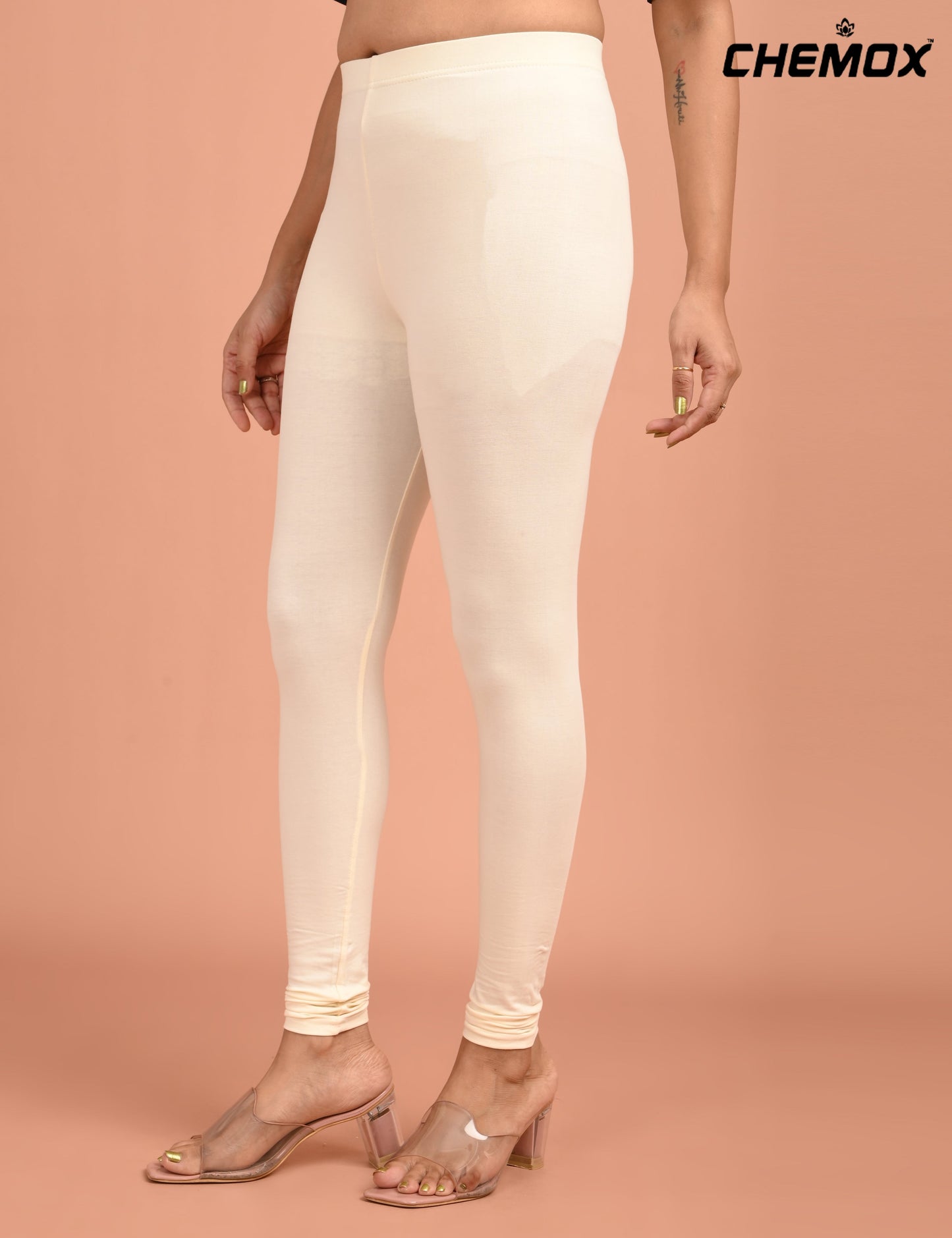 CHEMOX | 238 | Half White Cotton Lycra Ankle Length Legging 180gsm