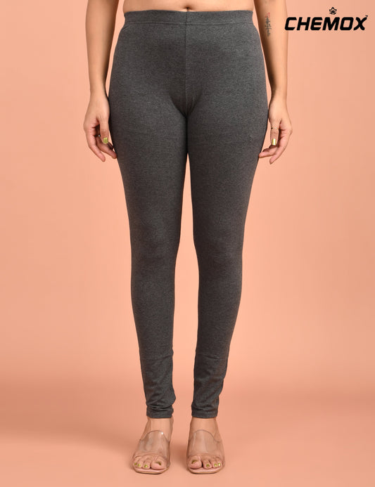 CHEMOX | 239 | Charcoal Melange Cotton Lycra Ankle Length Legging 180gsm
