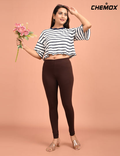 CHEMOX | 258 | Brown Cotton Lycra Ankle Length Legging 180gsm
