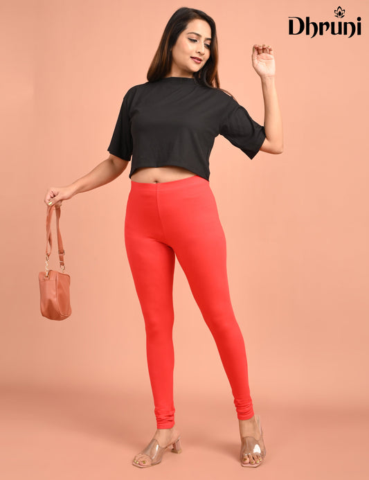 DHRUNI | 125 | Red Cotton Lycra Ankle Length Legging 220gsm