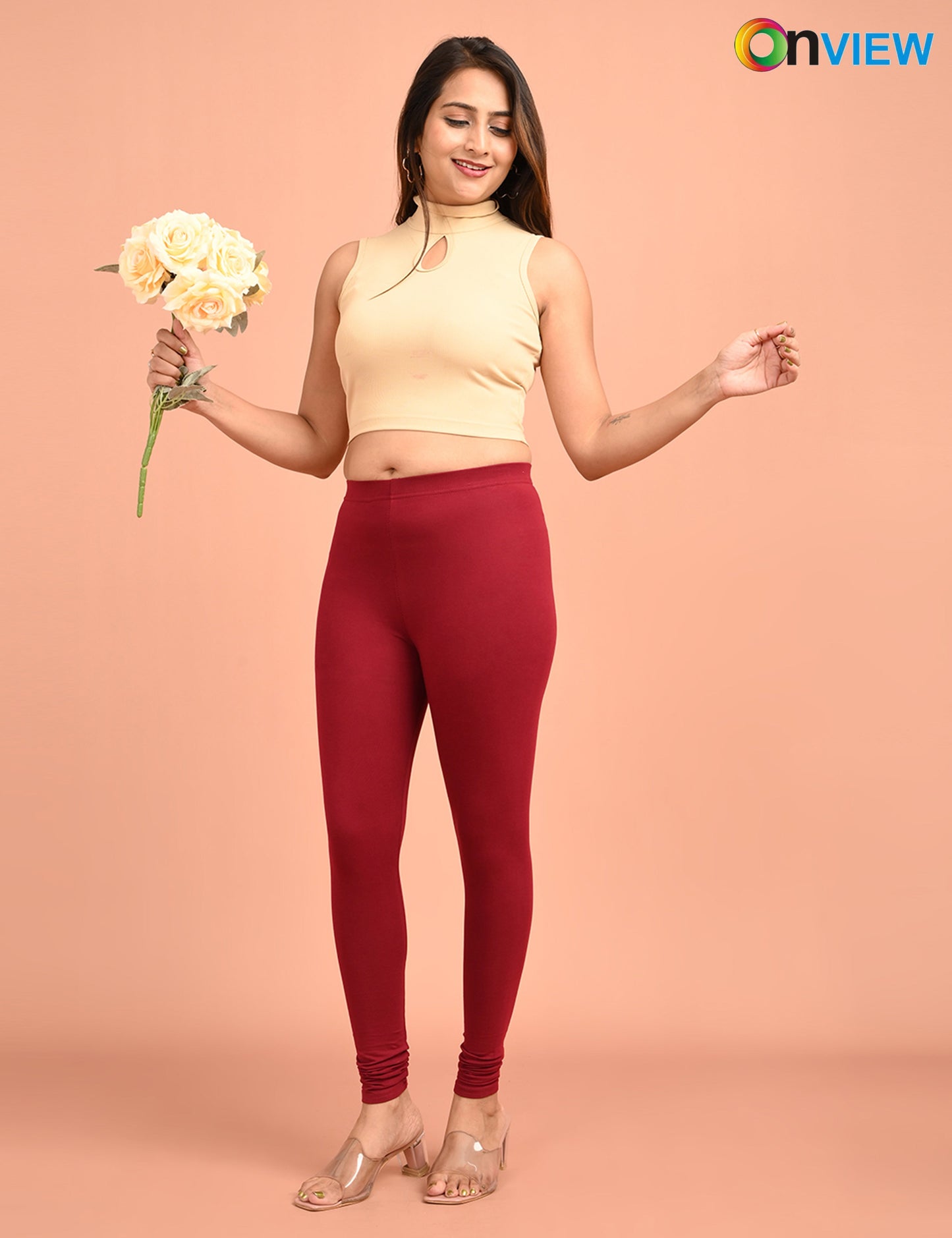 ONVIEW | 002 | Maroon Cotton Lycra Ankle Length Legging 220gsm