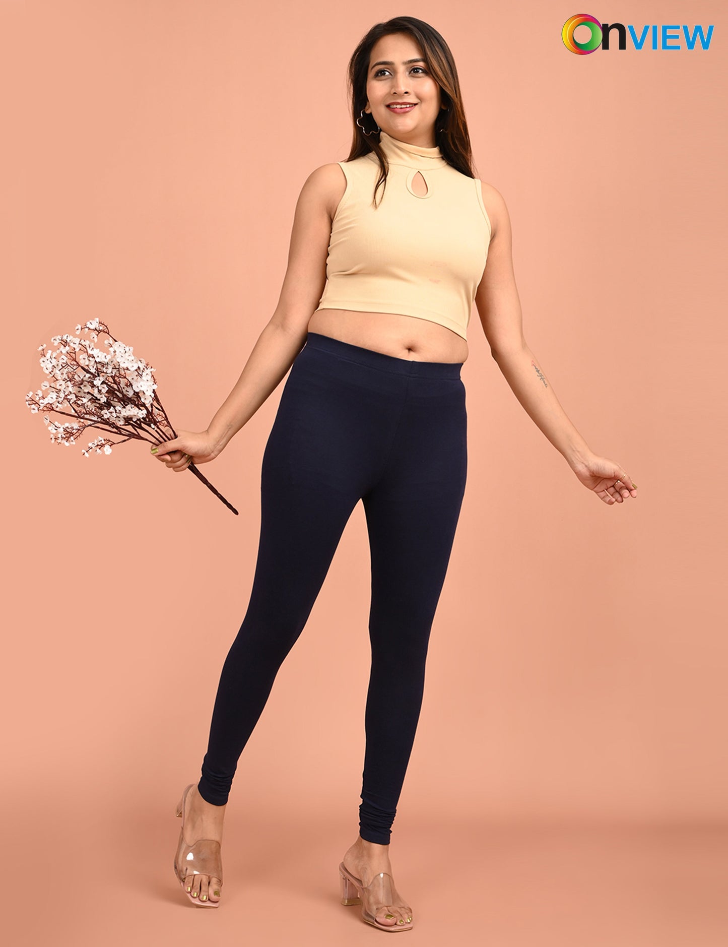 ONVIEW | 005 | Navy Cotton Lycra Ankle Length Legging 220gsm