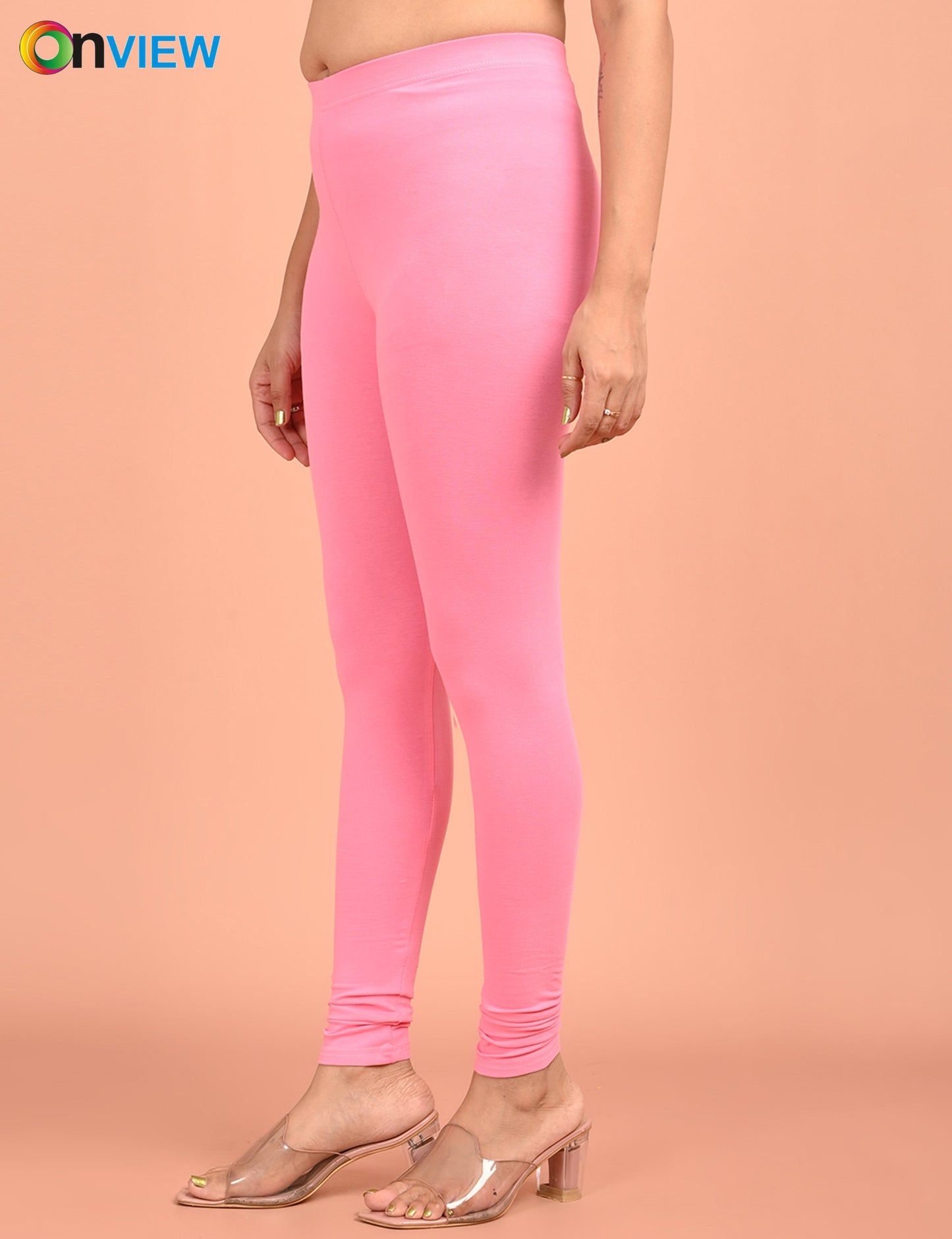 ONVIEW | 006 | Pink Cotton Lycra Ankle Length Legging 220gsm