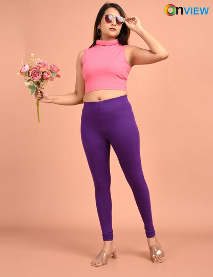 ONVIEW | 010 | Purple Cotton Lycra Ankle Length Legging 220gsm