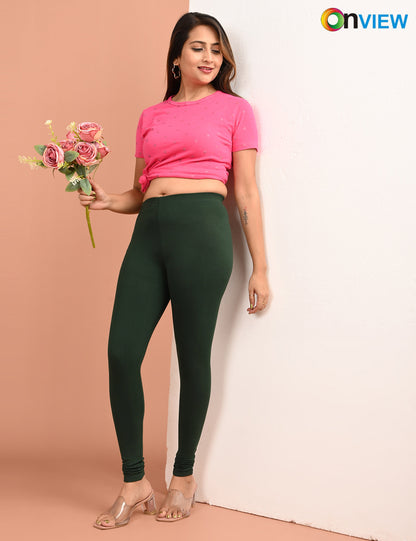 ONVIEW | 012 | Bottle Green Cotton Lycra Ankle Length Legging 220gsm