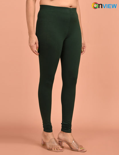 ONVIEW | 012 | Bottle Green Cotton Lycra Ankle Length Legging 220gsm