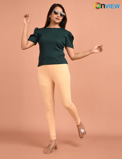ONVIEW | 014 | Beige Cotton Lycra Ankle Length Legging 220gsm