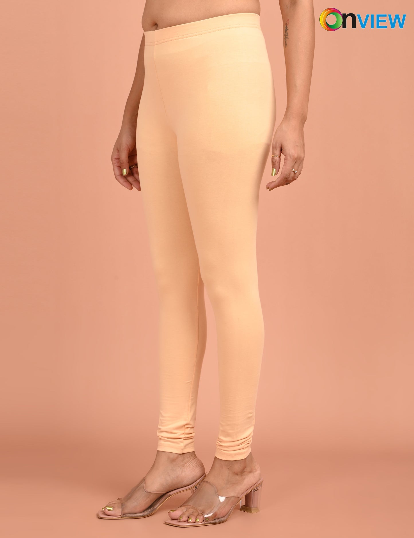 ONVIEW | 014 | Beige Cotton Lycra Ankle Length Legging 220gsm
