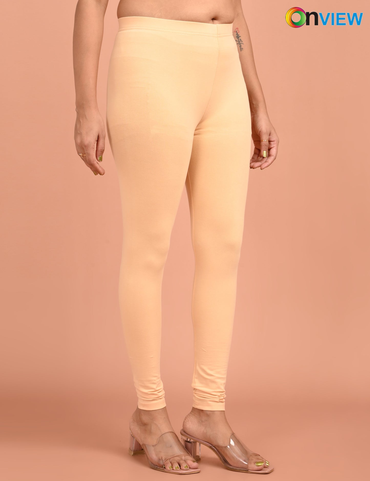 ONVIEW | 014 | Beige Cotton Lycra Ankle Length Legging 220gsm