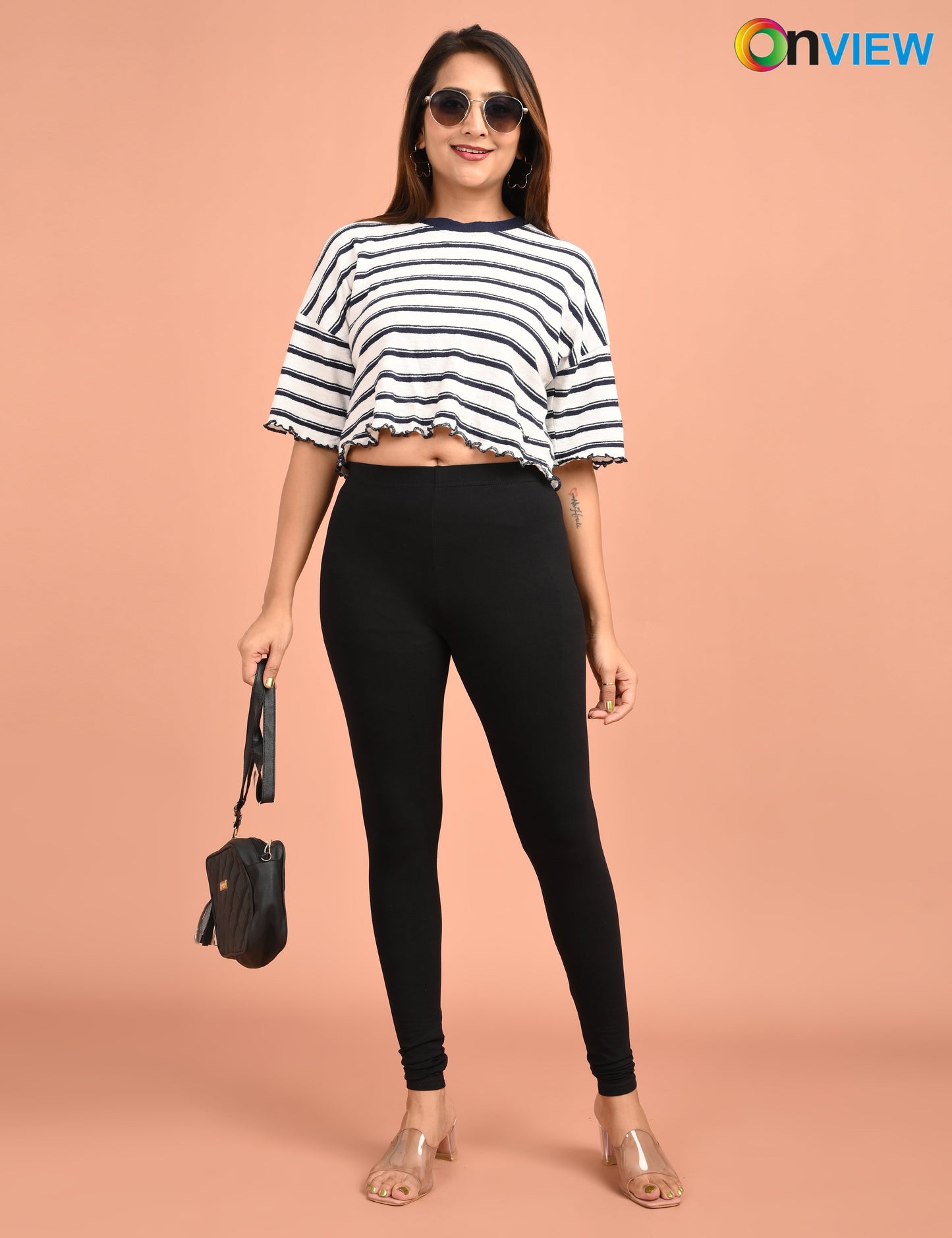 ONVIEW | 015 | Black Cotton Lycra Ankle Length Legging 220gsm