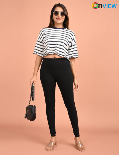 ONVIEW | 015 | Black Cotton Lycra Ankle Length Legging 220gsm