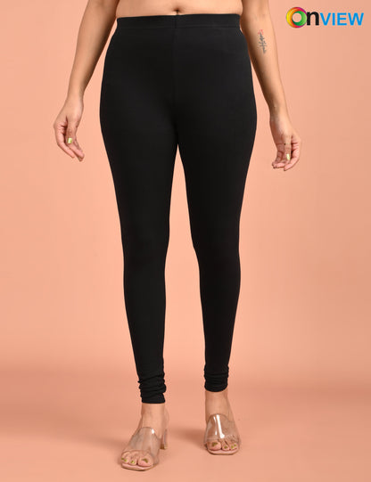 ONVIEW | 015 | Black Cotton Lycra Ankle Length Legging 220gsm