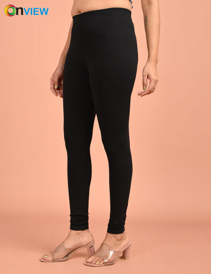 ONVIEW | 015 | Black Cotton Lycra Ankle Length Legging 220gsm