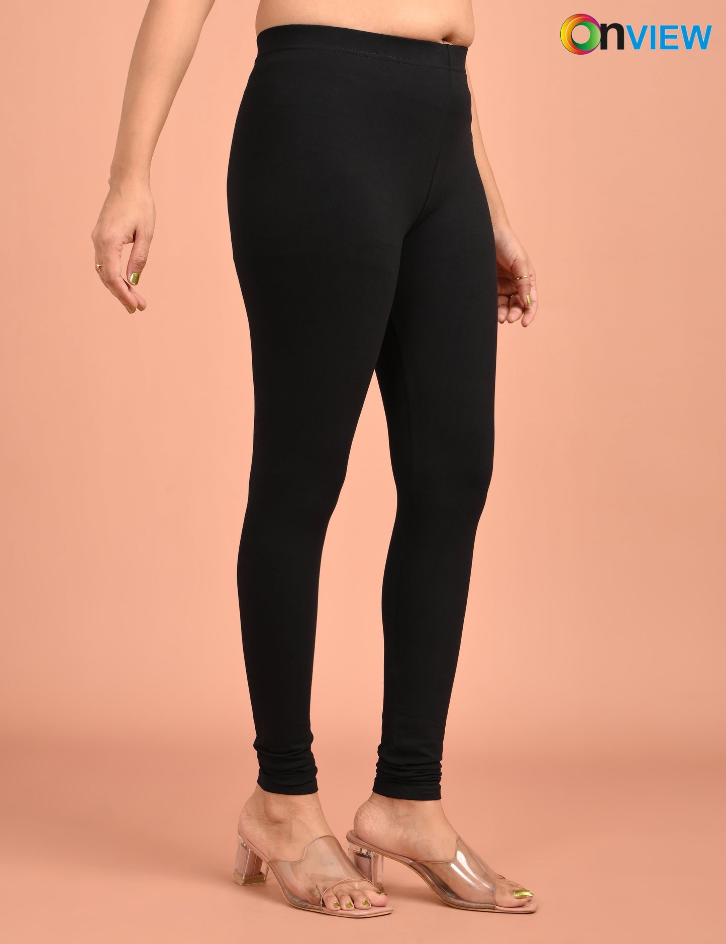 ONVIEW | 015 | Black Cotton Lycra Ankle Length Legging 220gsm