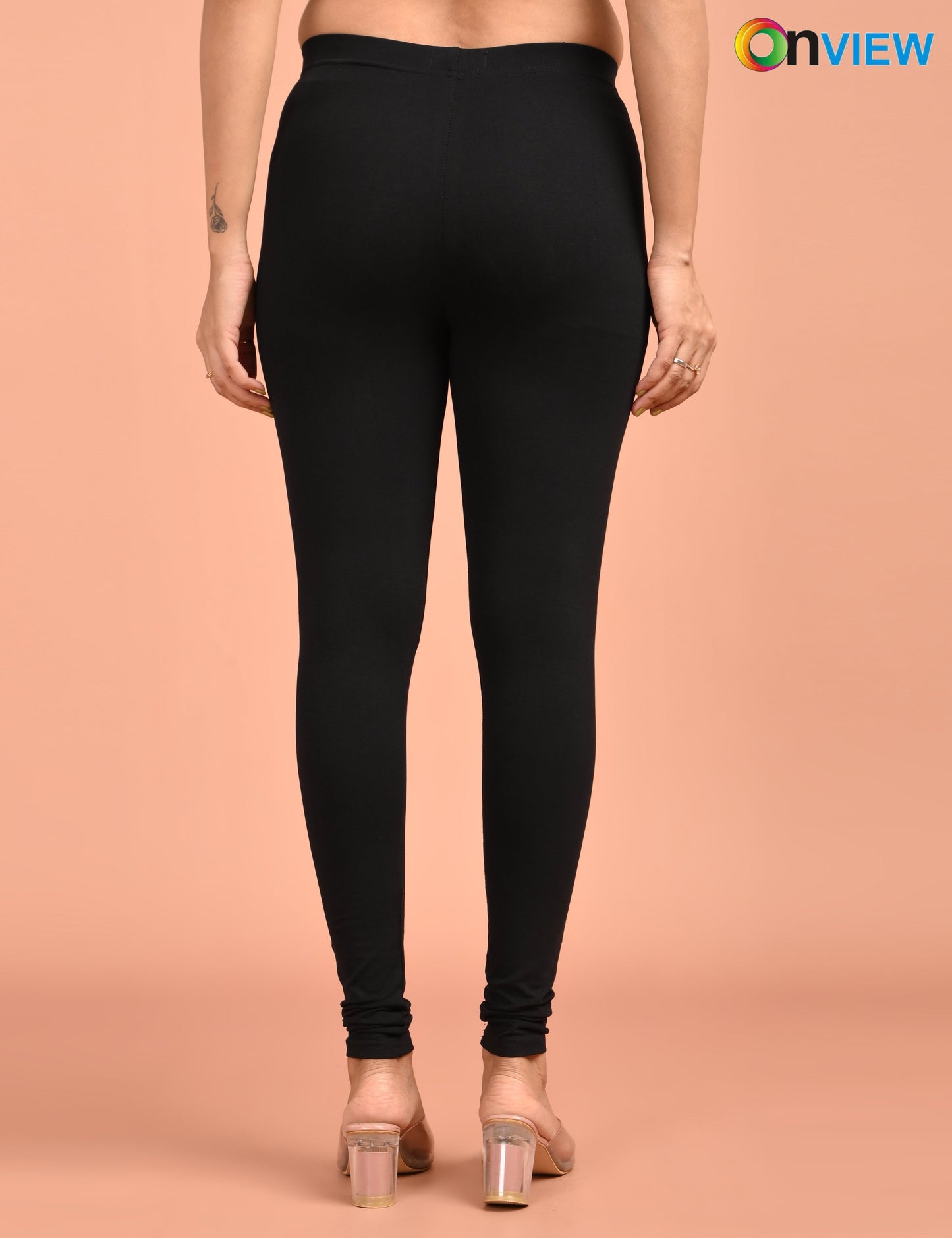 ONVIEW | 015 | Black Cotton Lycra Ankle Length Legging 220gsm