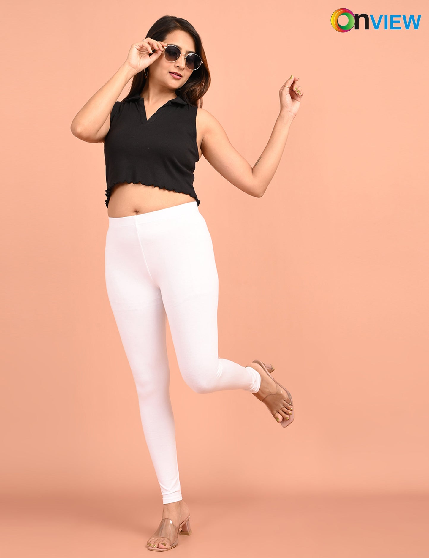 ONVIEW | 017 | White Cotton Lycra Ankle Length Legging 220gsm