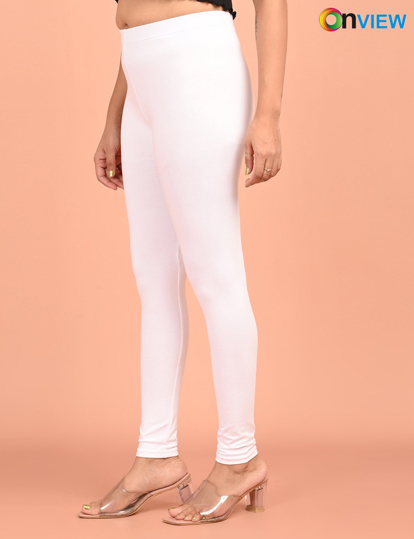 ONVIEW | 017 | White Cotton Lycra Ankle Length Legging 220gsm