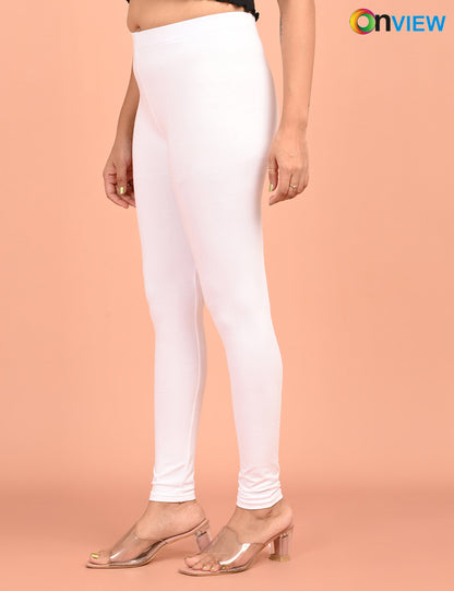 ONVIEW | 017 | White Cotton Lycra Ankle Length Legging 220gsm