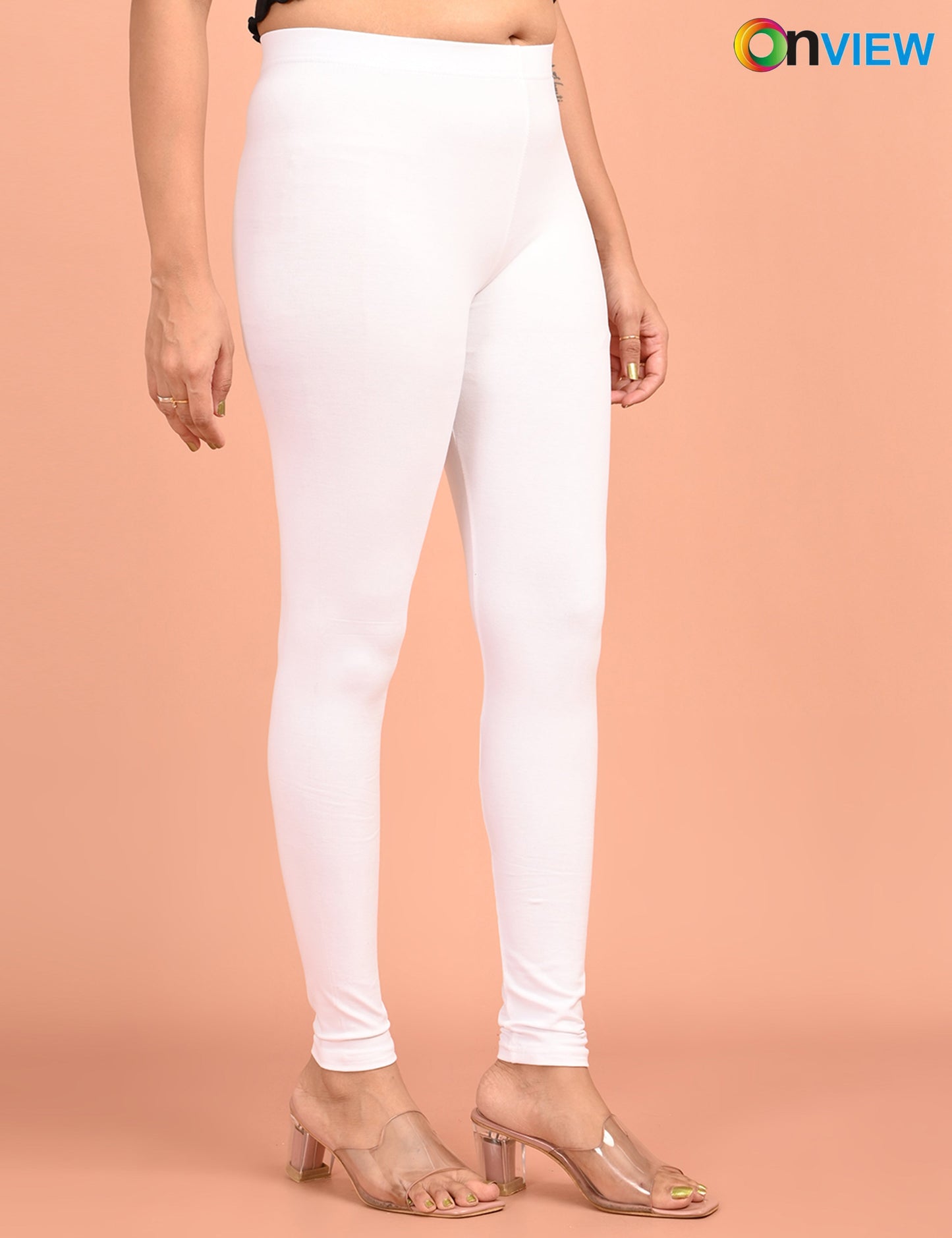ONVIEW | 017 | White Cotton Lycra Ankle Length Legging 220gsm