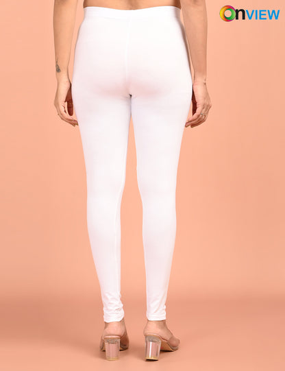 ONVIEW | 017 | White Cotton Lycra Ankle Length Legging 220gsm