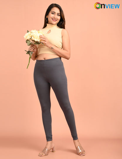 ONVIEW | 018 | E Grey Cotton Lycra Ankle Length Legging 220gsm