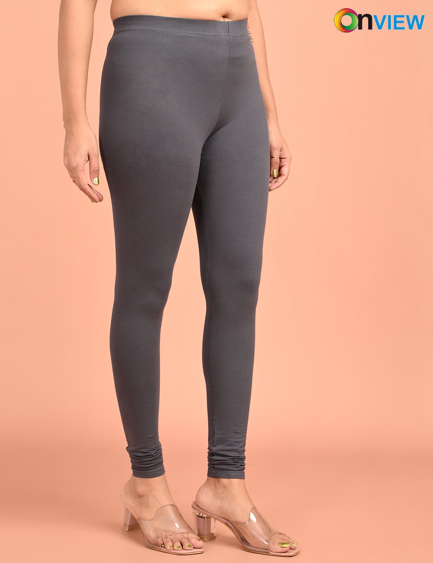 ONVIEW | 018 | E Grey Cotton Lycra Ankle Length Legging 220gsm