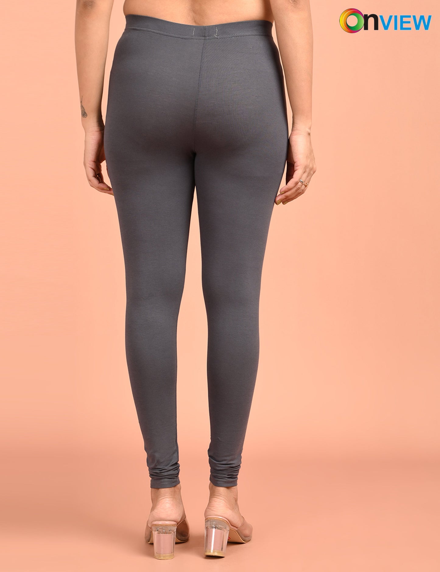 ONVIEW | 018 | E Grey Cotton Lycra Ankle Length Legging 220gsm