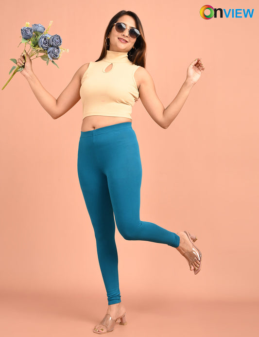 ONVIEW | 021 | Petrol Blue Cotton Lycra Ankle Length Legging 220gsm