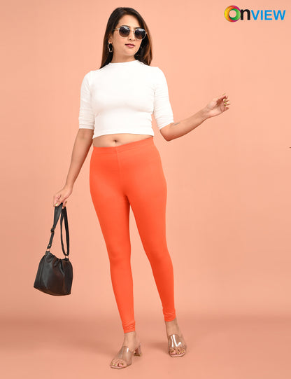 ONVIEW | 022 | Orange Cotton Lycra Ankle Length Legging 220gsm