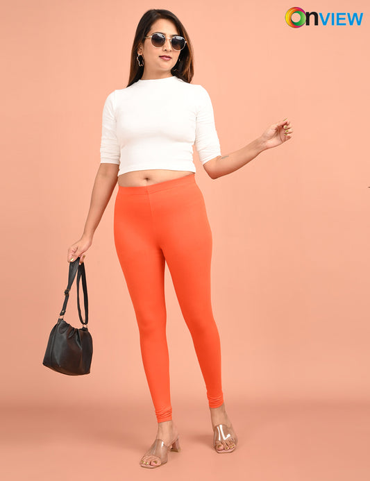 ONVIEW | 022 | Orange Cotton Lycra Ankle Length Legging 220gsm