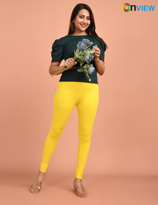 ONVIEW | 023 | Lemon Yellow Cotton Lycra Ankle Length Legging 220gsm
