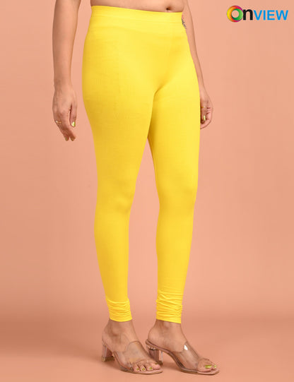 ONVIEW | 023 | Lemon Yellow Cotton Lycra Ankle Length Legging 220gsm