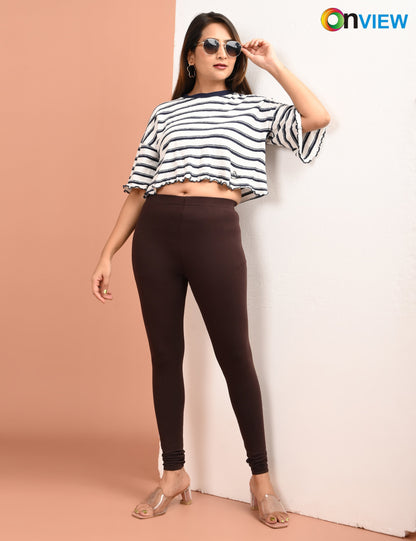 ONVIEW | 024 | Coffee Brown Cotton Lycra Ankle Length Legging 220gsm