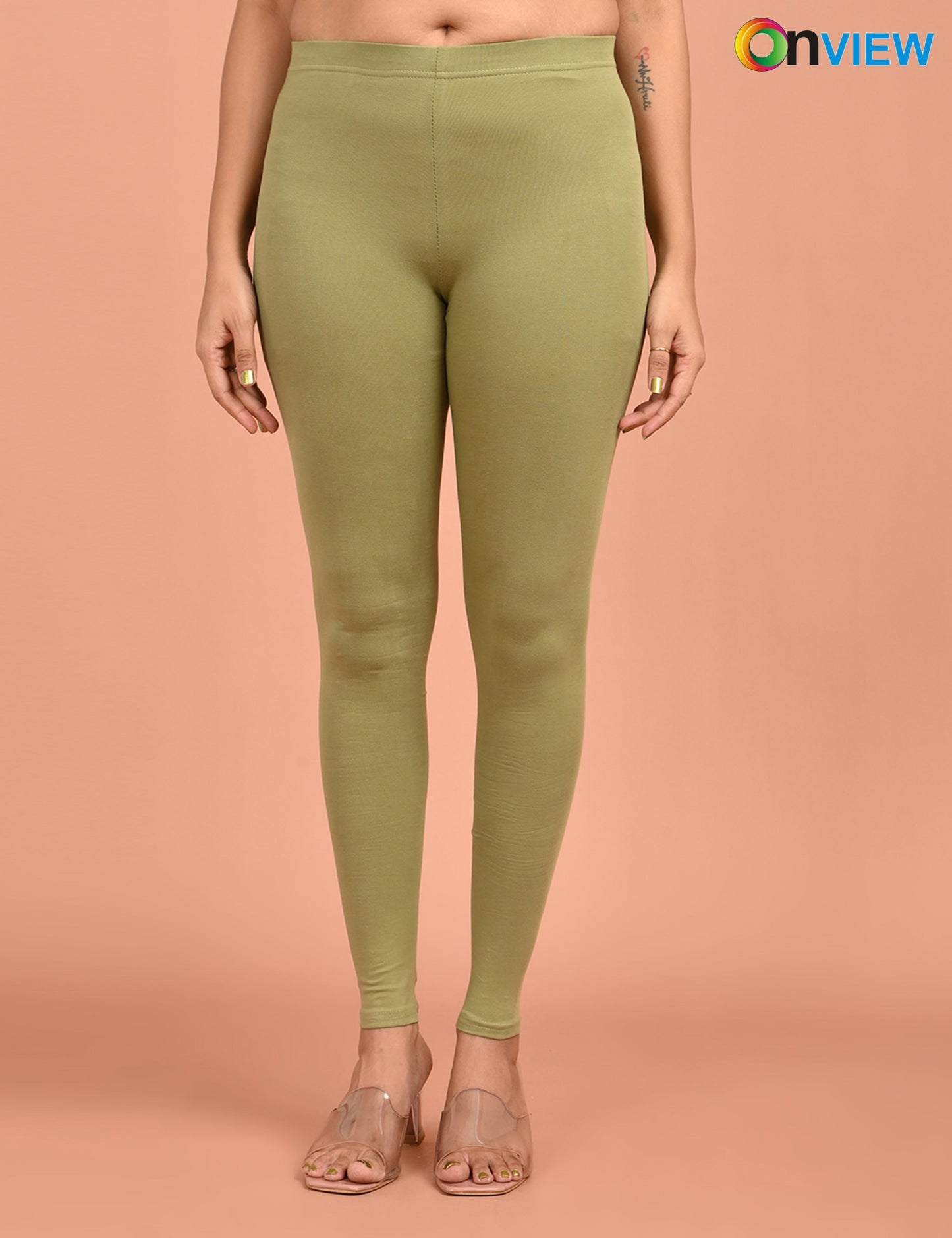 ONVIEW | 045 | Dusty Green Cotton Lycra Ankle Length Legging 220gsm
