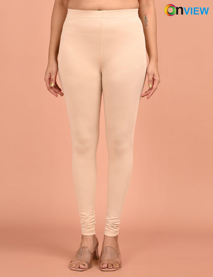 ONVIEW | 050 | Cream Cotton Lycra Ankle Length Legging 220gsm