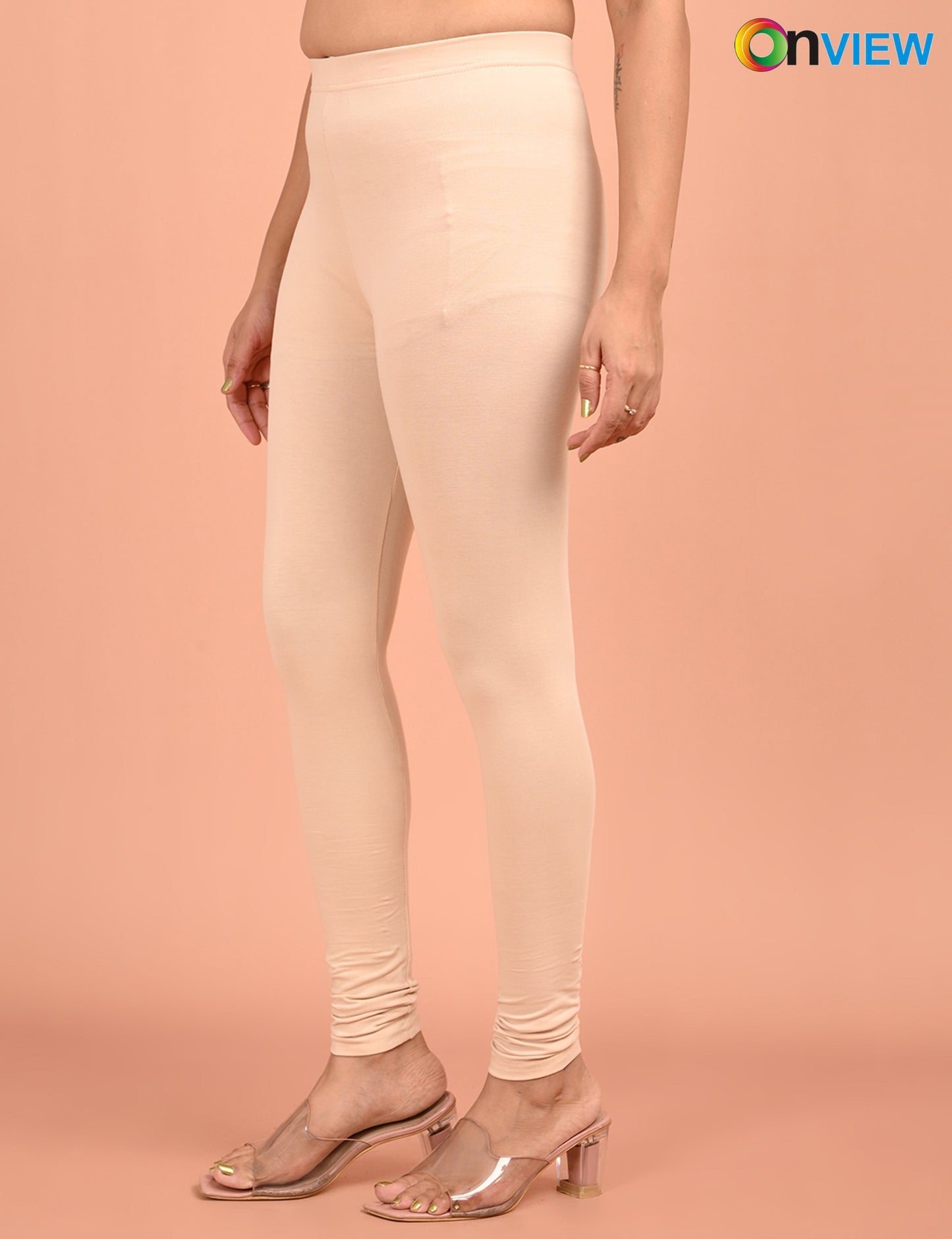 ONVIEW | 050 | Cream Cotton Lycra Ankle Length Legging 220gsm