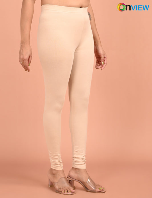ONVIEW | 050 | Cream Cotton Lycra Ankle Length Legging 220gsm
