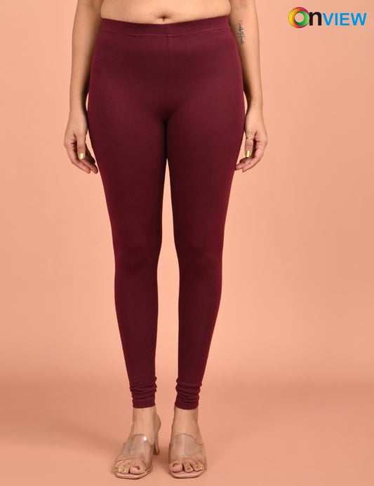 ONVIEW | 052 | Wine Cotton Lycra Ankle Length Legging 220gsm