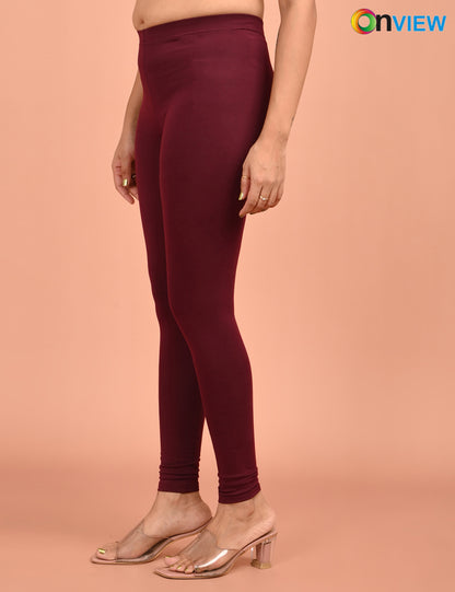 ONVIEW | 052 | Wine Cotton Lycra Ankle Length Legging 220gsm