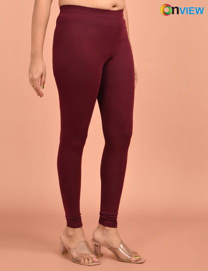 ONVIEW | 052 | Wine Cotton Lycra Ankle Length Legging 220gsm