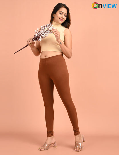 ONVIEW | 053 | Chocolate Brown Cotton Lycra Ankle Length Legging 220gsm