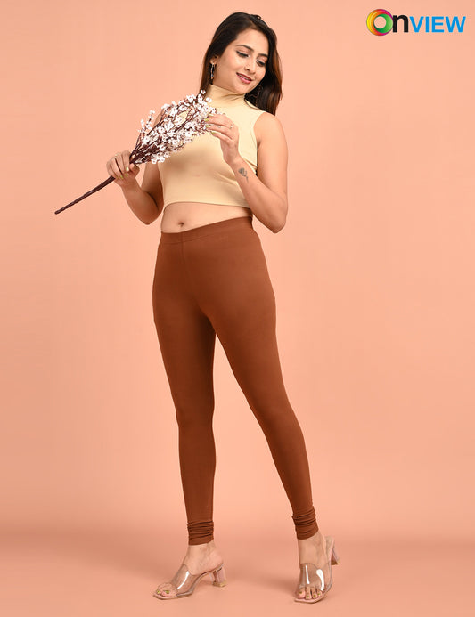 ONVIEW | 053 | Chocolate Brown Cotton Lycra Ankle Length Legging 220gsm