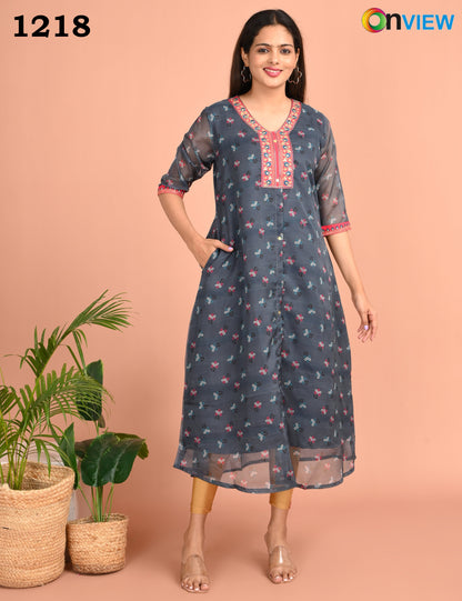 ONVIEW | 1218 | A LINE ORGANZA EMBROIDERY UMBRELLA WITH LINING