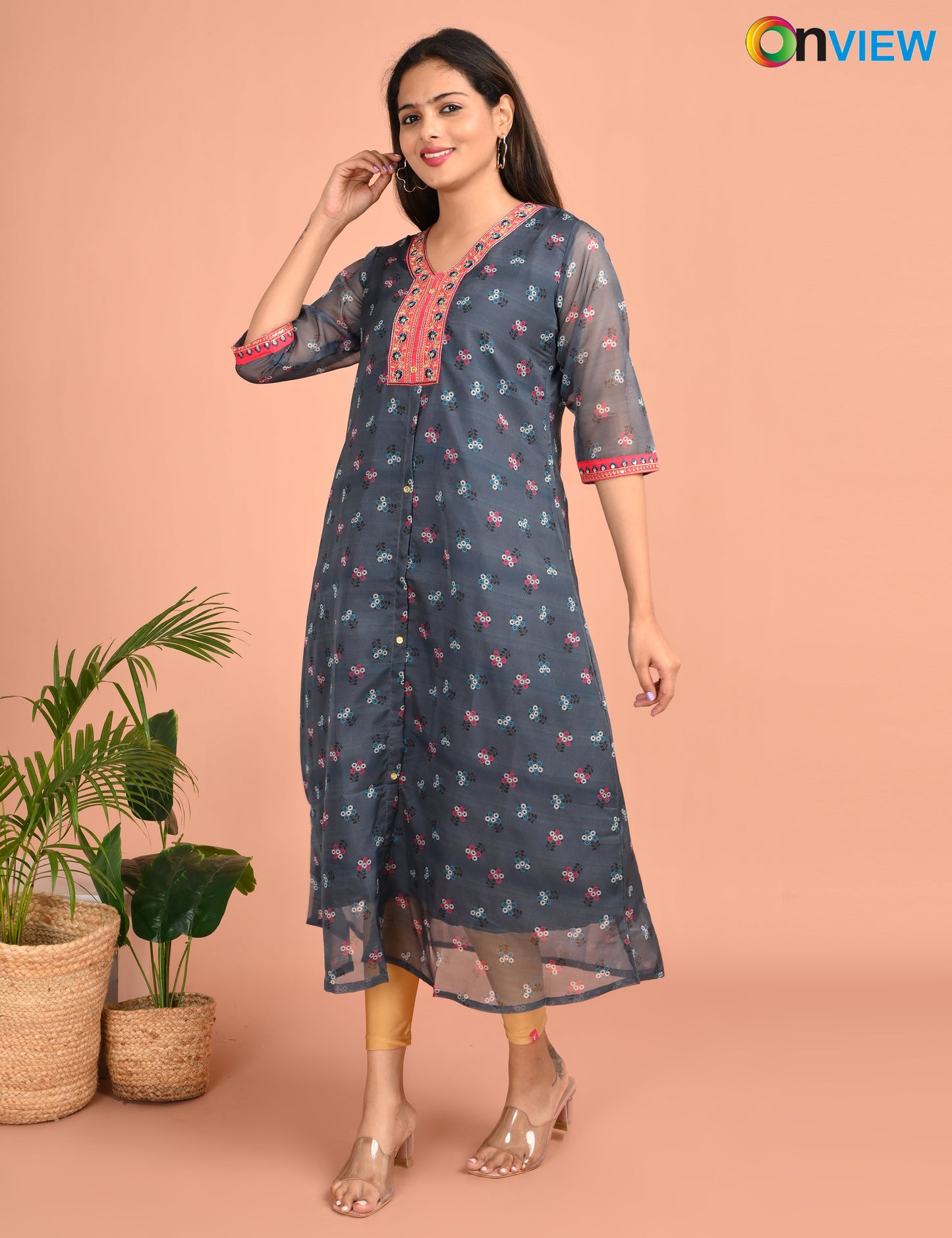 ONVIEW | 1218 | A LINE ORGANZA EMBROIDERY UMBRELLA WITH LINING